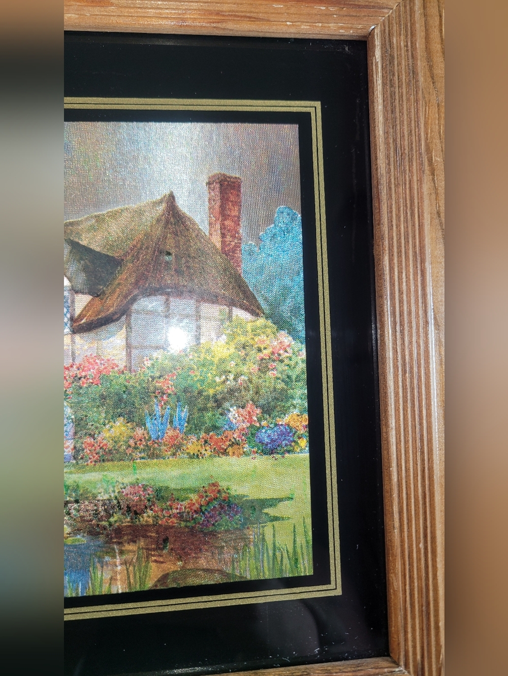 Vintage Foil Print Dufex Cottage By The Lake 70s - Picture 16 of 16